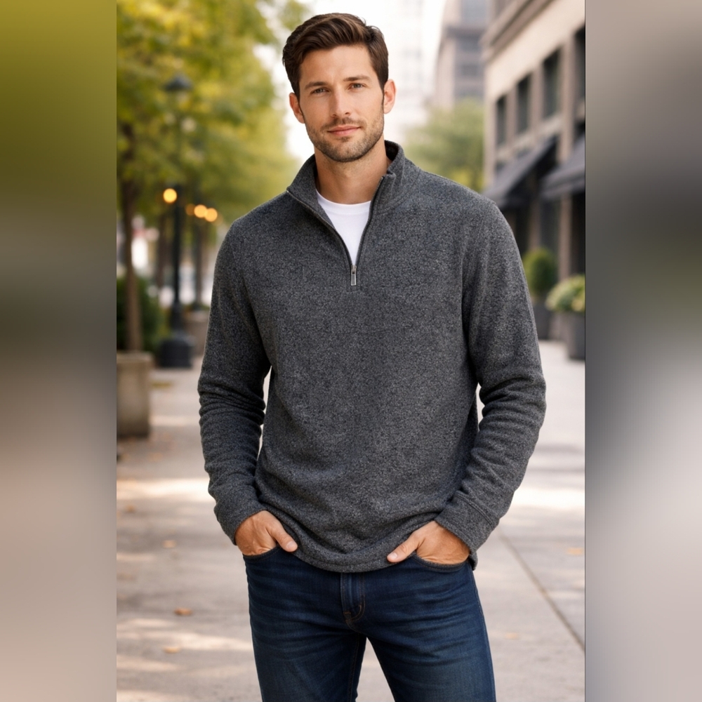 TELLURIDE CLOTHING CO Men's Gray 1/4 Zip High Neck Top/Sweater Cabin core Lodge